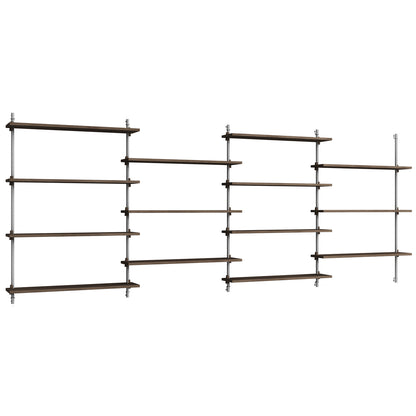Wall Shelving System Sets (115 cm) by Moebe - WS.115.4 / Stainless Steel Uprights / Smoked Oak