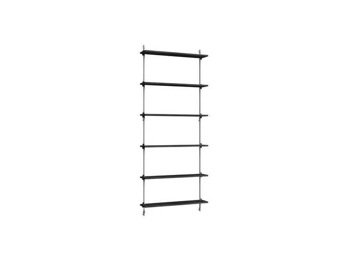 Wall Shelving System Sets (200 cm) by Moebe - WS.200.1 / Stainless Steel Uprights / Black Painted Oak