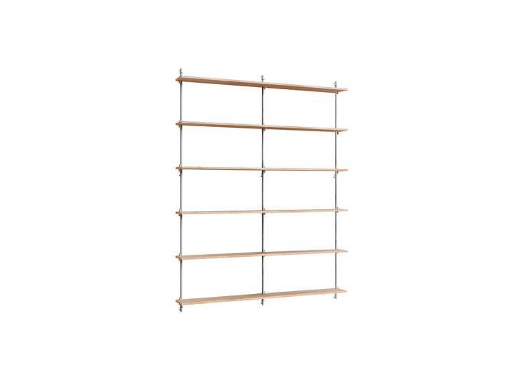 Wall Shelving System Sets (200 cm) by Moebe - WS.200.2.B / Stainless Steel Uprights / Oiled Oak