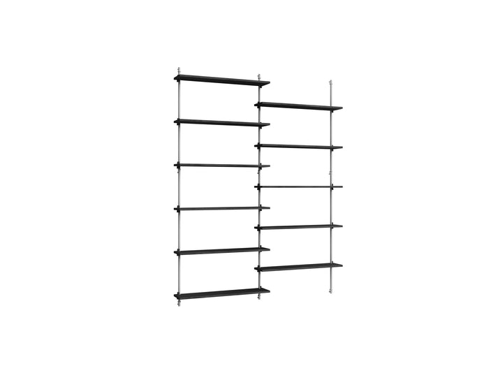 Wall Shelving System Sets (200 cm) by Moebe - WS.200.2 / Stainless Steel Uprights / Black Painted Oak