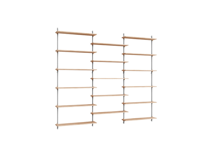 Wall Shelving System Sets (200 cm) by Moebe - WS.200.3 / Stainless Steel Uprights / Oiled Oak