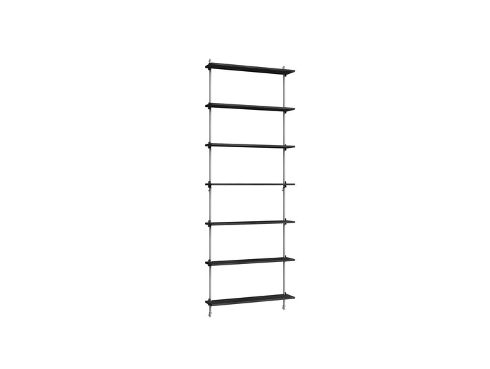 Wall Shelving System Sets (230 cm) by Moebe - WS.230.1 / Stainless Steel Uprights / Black Painted Oak