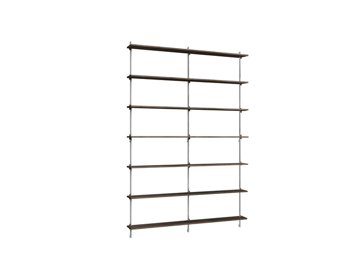 Wall Shelving System Sets (230 cm) by Moebe - WS.230.2.B / Stainless Steel Uprights / Smoked Oak