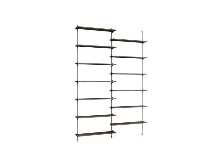 Wall Shelving System Sets (230 cm) by Moebe - WS.230.2 / Stainless Steel Uprights / Smoked Oak