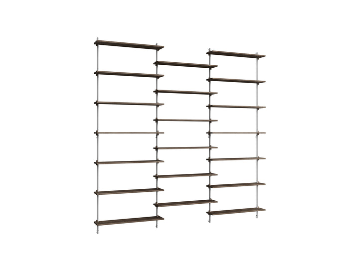 Wall Shelving System Sets (230 cm) by Moebe - WS.230.3 / Stainless Steel Uprights / Smoked Oak