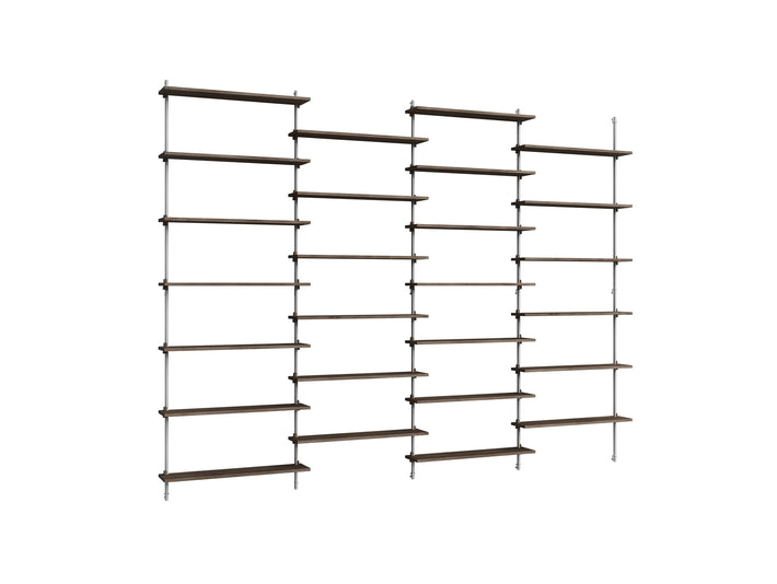 Wall Shelving System Sets (230 cm) by Moebe - WS.230.4 / Stainless Steel Uprights / Smoked Oak