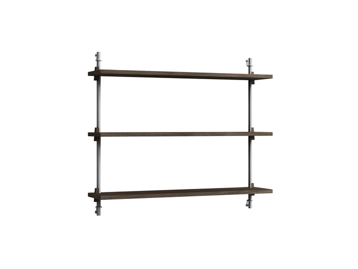 Wall Shelving System Sets WS.65.1 by Moebe - Stainless Steel Uprights / Smoked Oak