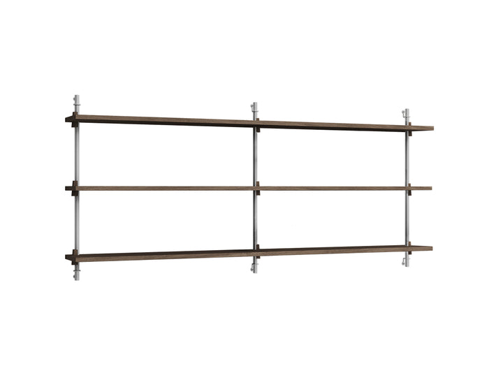 Wall Shelving System Sets WS.65.2.B by Moebe - Stainless Steel Uprights / Smoked Oak