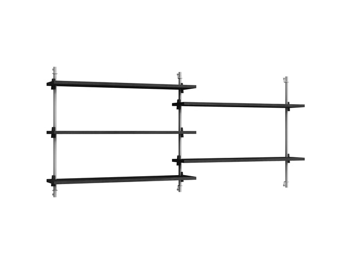 Wall Shelving System Sets WS.65.2 by Moebe - Stainless Steel Uprights / Black Painted Oak