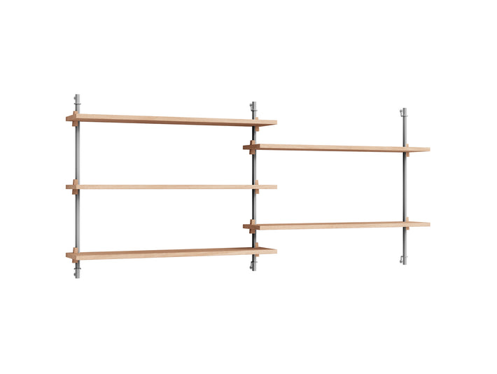 Wall Shelving System Sets WS.65.2 by Moebe - Stainless Steel Uprights / Oiled Oak