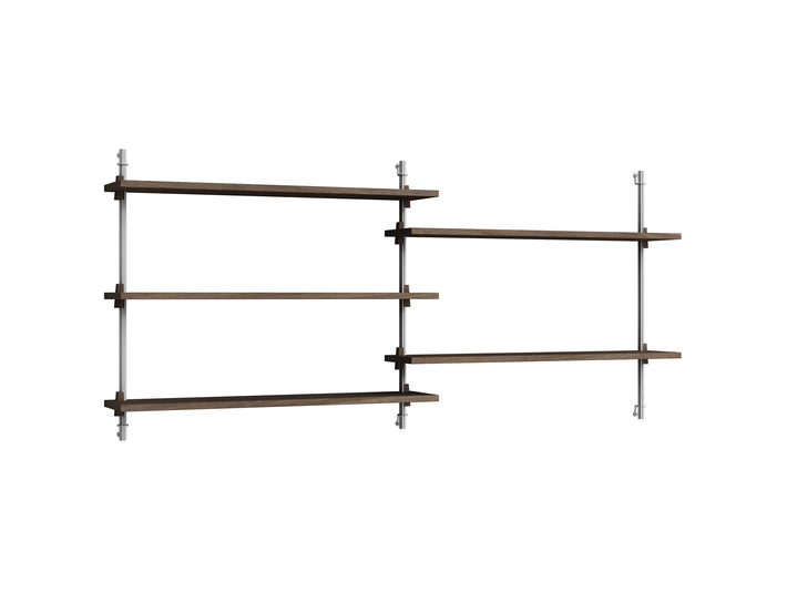 Wall Shelving System Sets WS.65.2 by Moebe - Stainless Steel Uprights / Smoked Oak