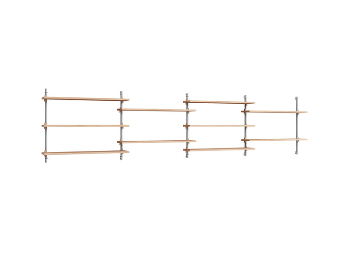 Wall Shelving System Sets WS.65.4 by Moebe - Stainless Steel Uprights / Oiled Oak