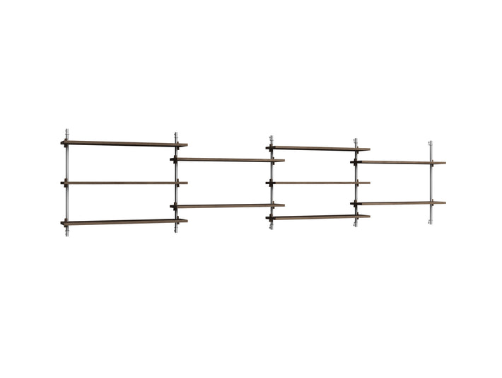 Wall Shelving System Sets WS.65.4 by Moebe - Stainless Steel Uprights / Smoked Oak