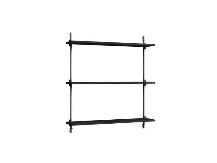 Wall Shelving System Sets (85 cm) by Moebe - WS.85.1 / Stainless Steel Uprights / Black Painted Oak
