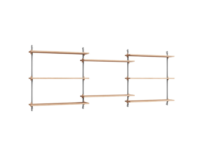 Wall Shelving System Sets (85 cm) by Moebe - WS.85.3 / Stainless Steel Uprights / Oiled Oak
