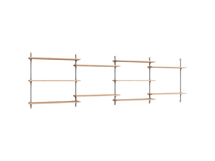 Wall Shelving System Sets (85 cm) by Moebe - WS.85.4 / Stainless Steel Uprights / Oiled Oak