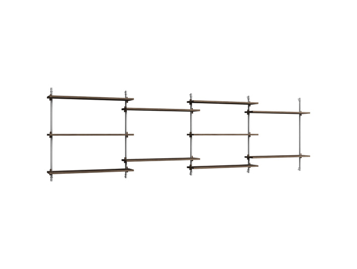 Wall Shelving System Sets (85 cm) by Moebe - WS.85.4 / Stainless Steel Uprights / Smoked Oak