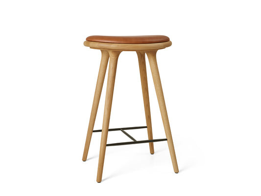 Mater High Stool - Oiled Oak Base / Walnut Leather Seat
