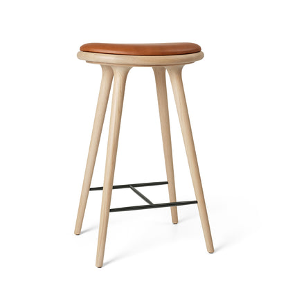 Mater High Stool - Matt Oak Base / Walnut Leather Seat