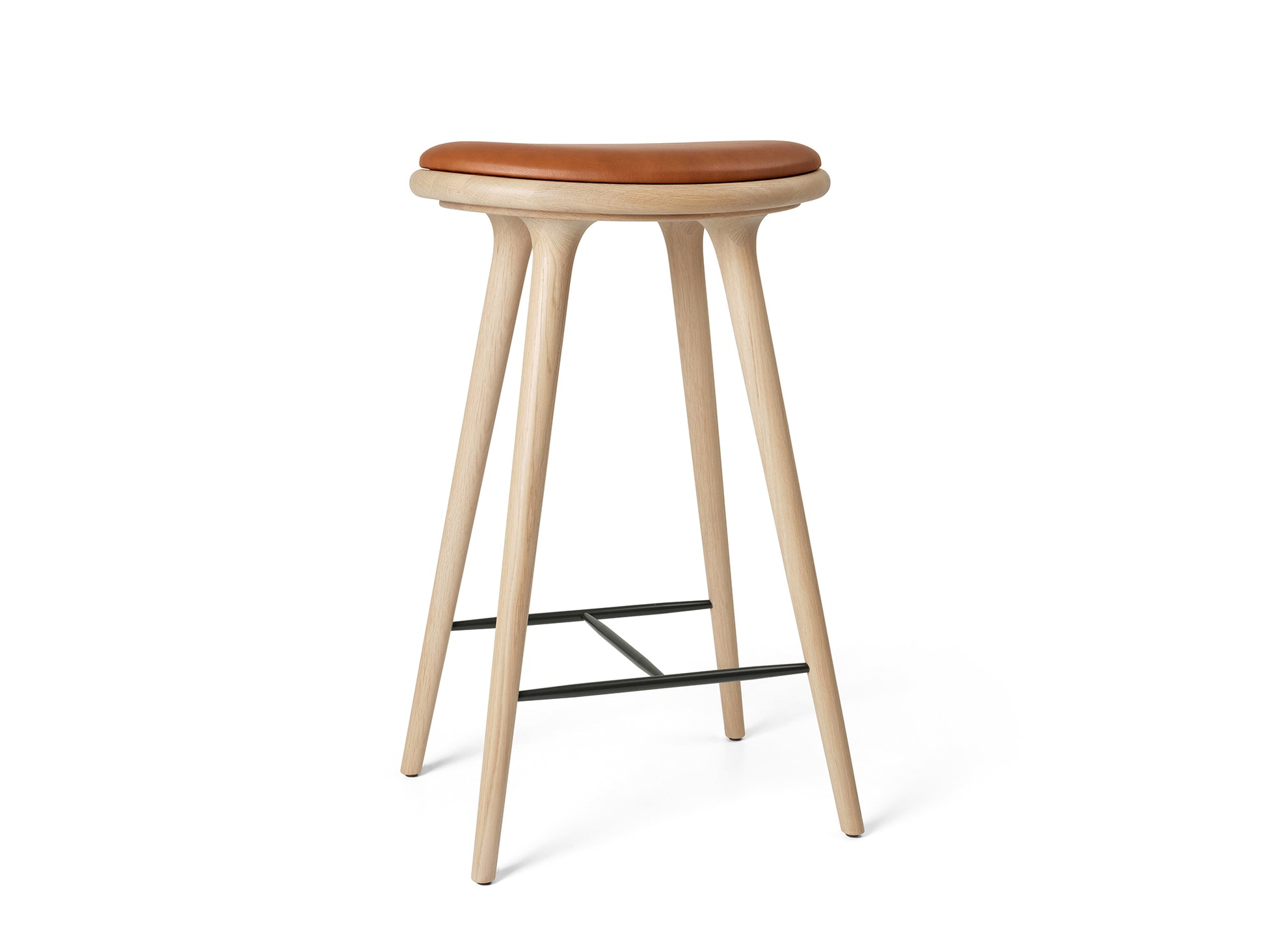 Mater High Stool - Matt Oak Base / Walnut Leather Seat