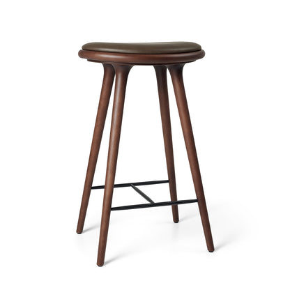 Mater High Stool - Brown Stained Beech Base / Dark Brown Leather Seat
