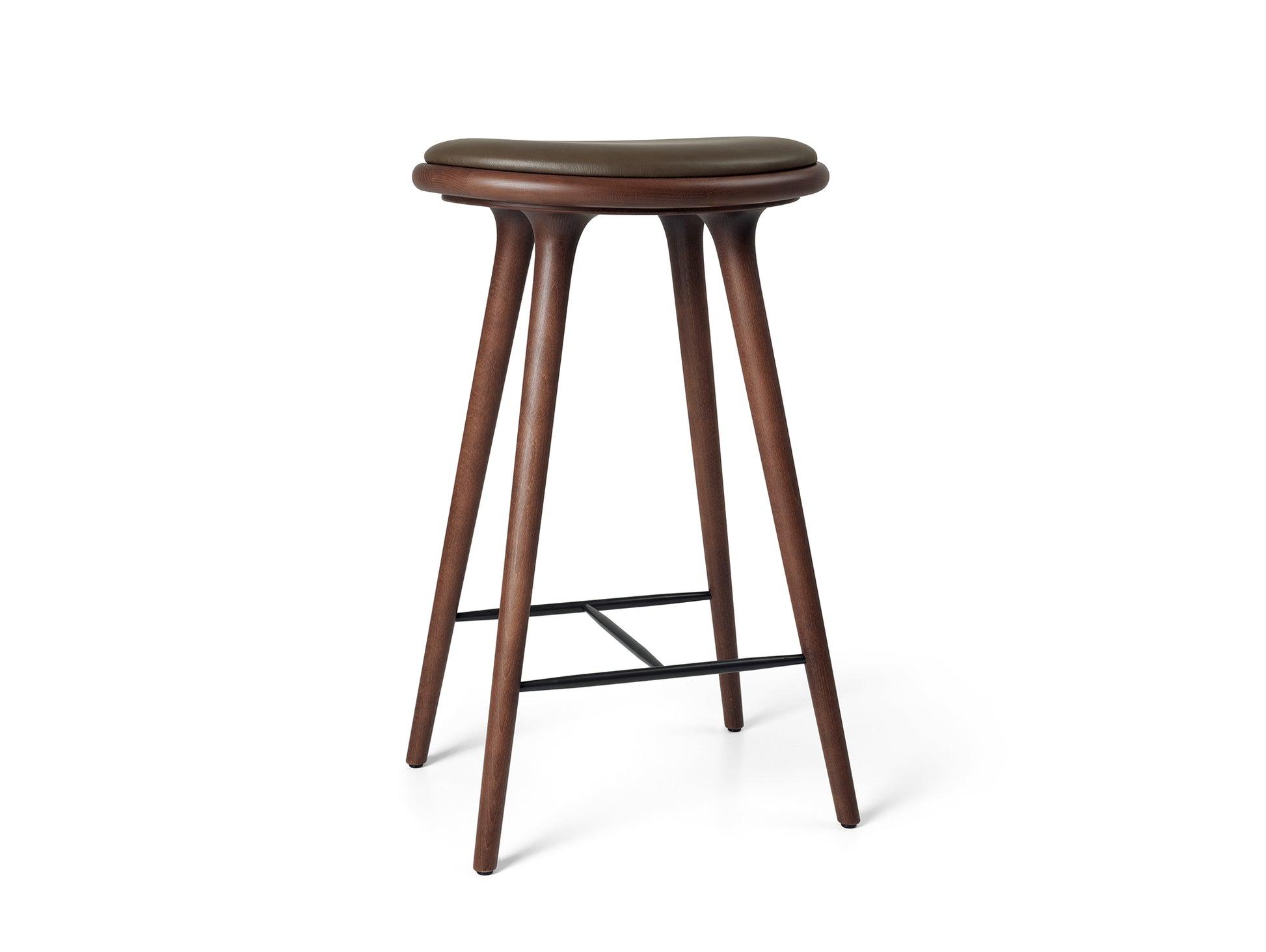 Mater High Stool - Brown Stained Beech Base / Dark Brown Leather Seat