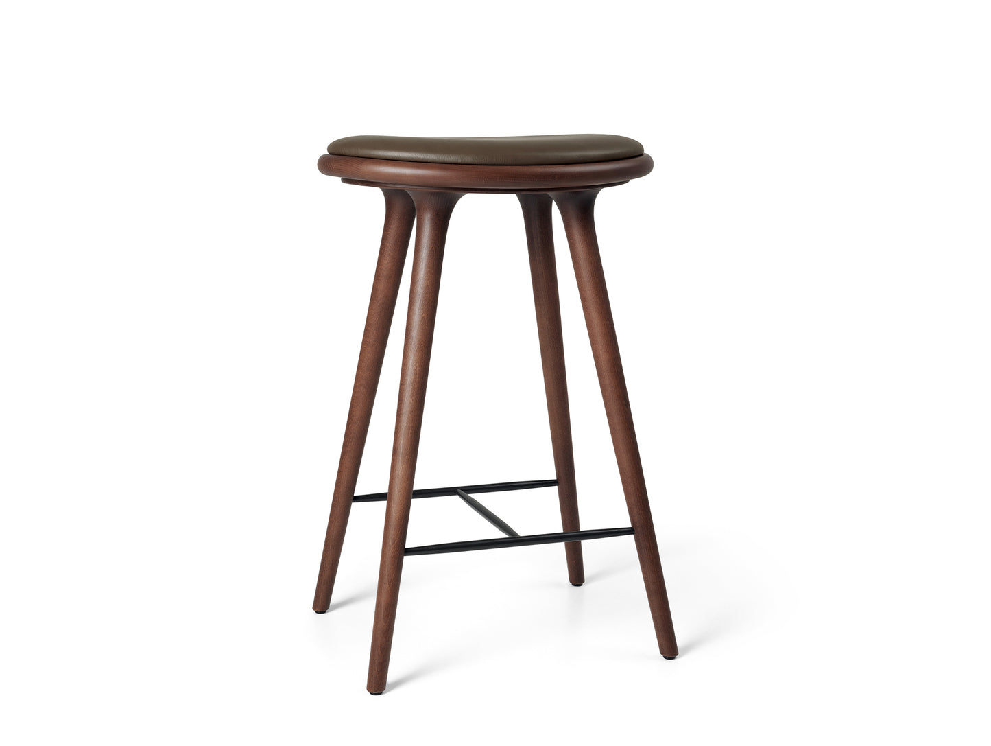 Mater High Stool - Brown Stained Beech Base / Dark Brown Leather Seat