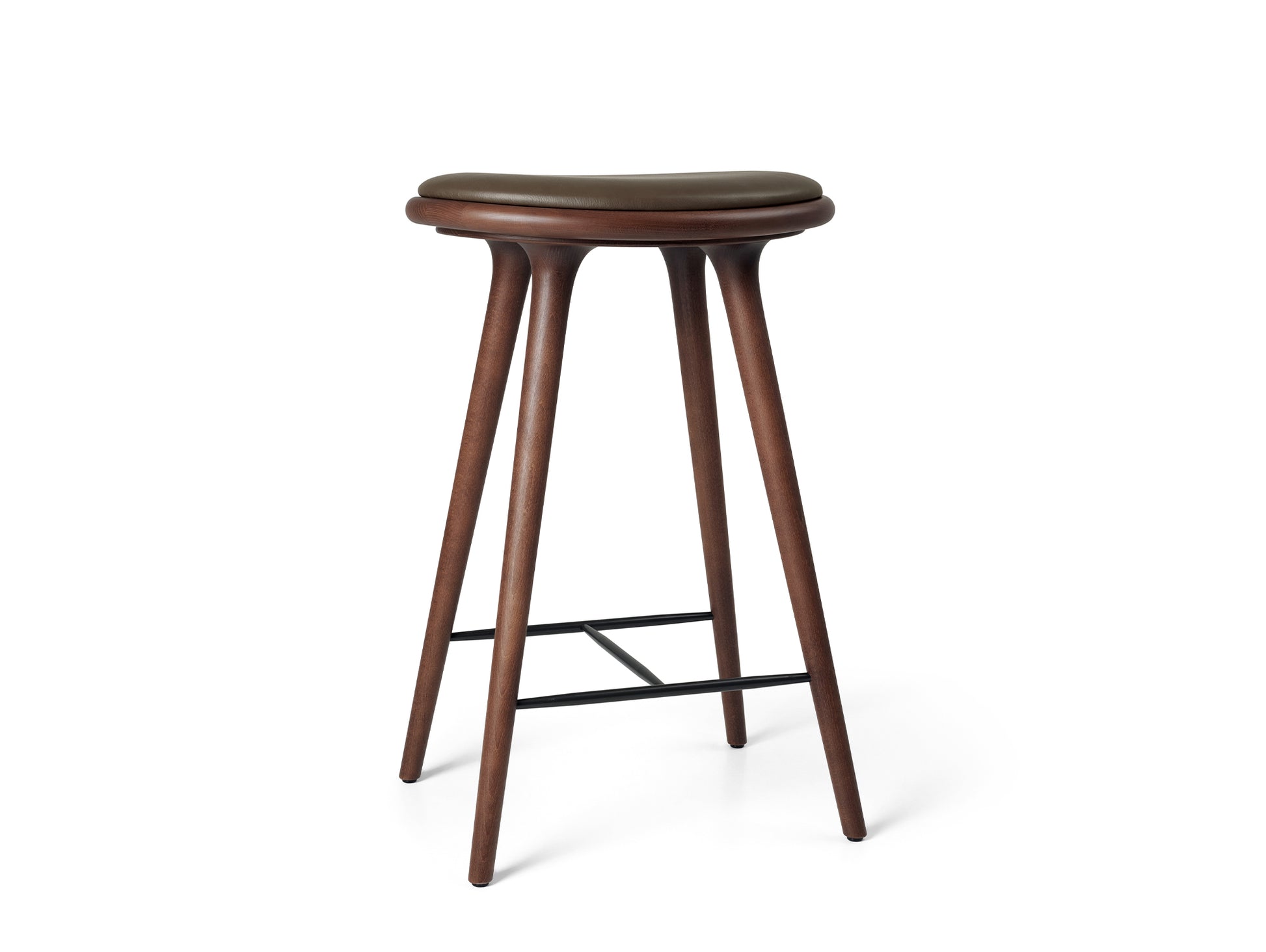 Mater High Stool - Brown Stained Beech Base / Dark Brown Leather Seat