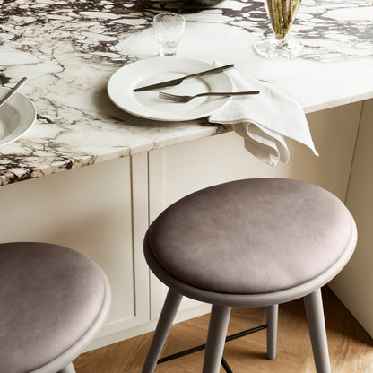 Mater High Stool - Grey Stained Beech Base / Burned Grey Leather Seat