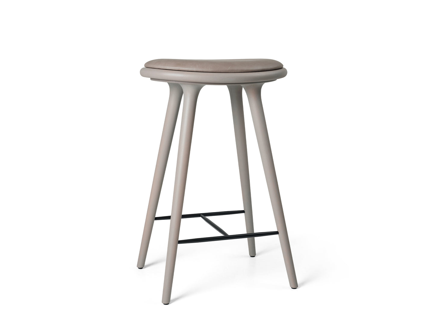Mater High Stool - Grey Stained Beech Base / Burned Grey Leather Seat