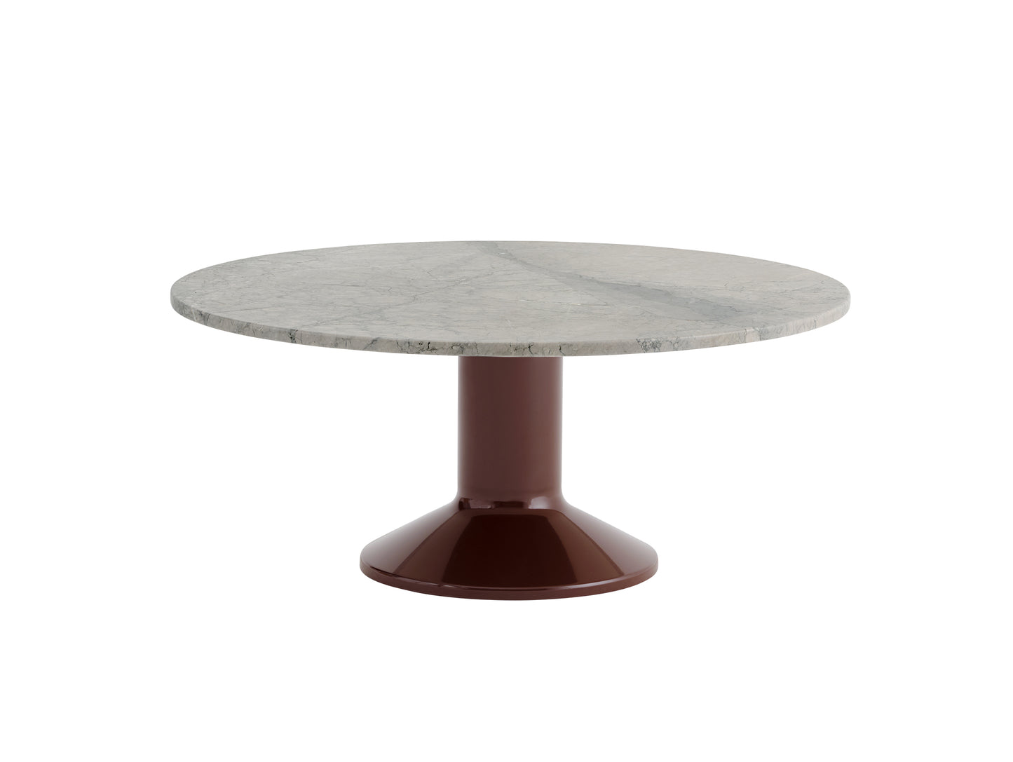 Midst Coffee Table by Muuto - Grey Marble Tabletop / Dark Red Steel Base