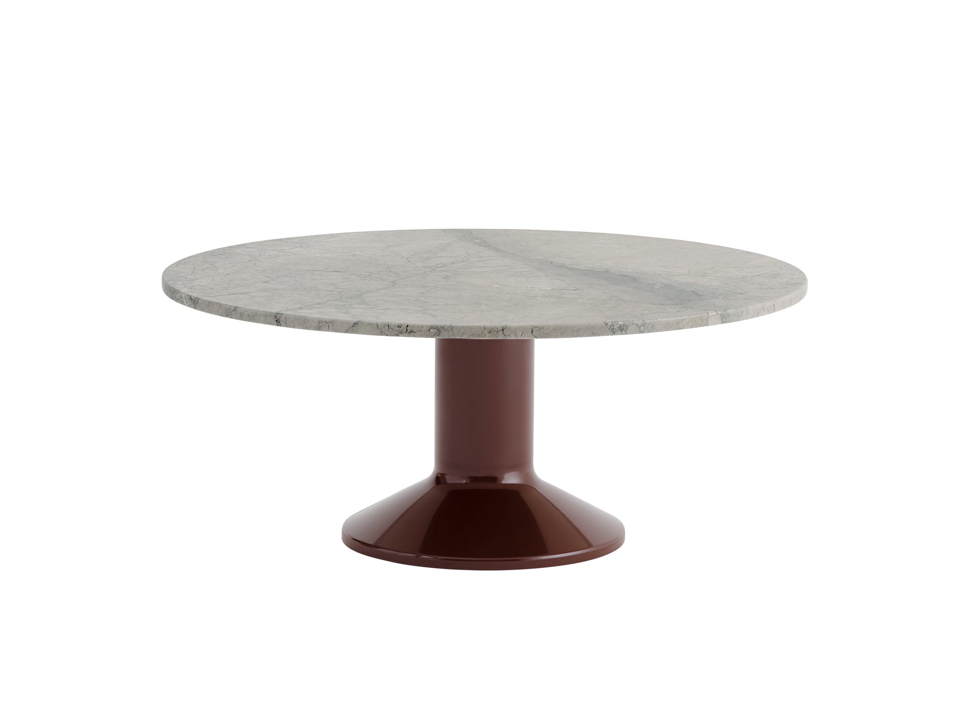 Midst Coffee Table by Muuto - Grey Marble Tabletop / Dark Red Steel Base