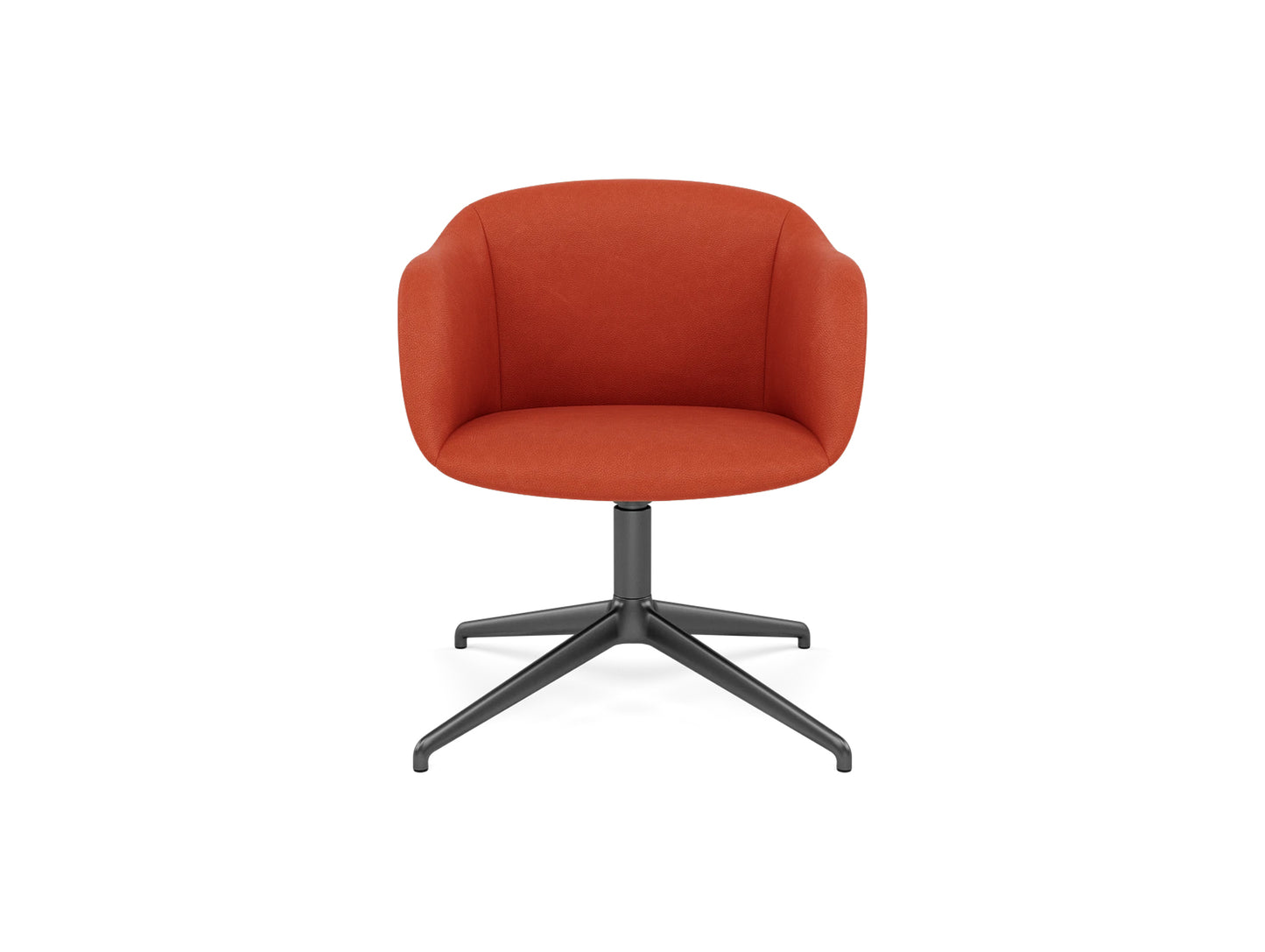 Muuto Fiber Soft Armchair / Anthracite Swivel Base / Easy Leather / Redorange 245