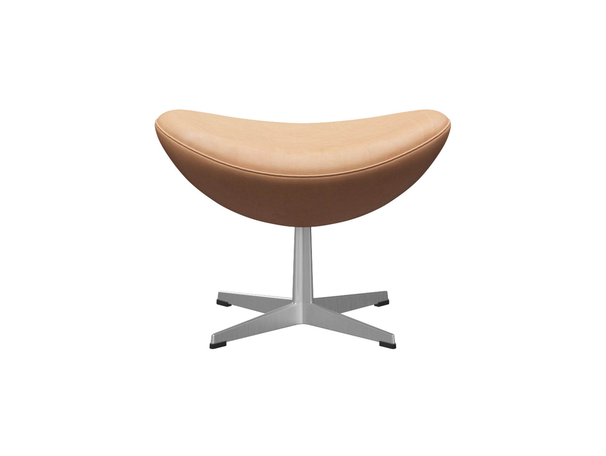 Egg Footstool by Fritz Hansen - Brushed Aluminium / Natural Leather