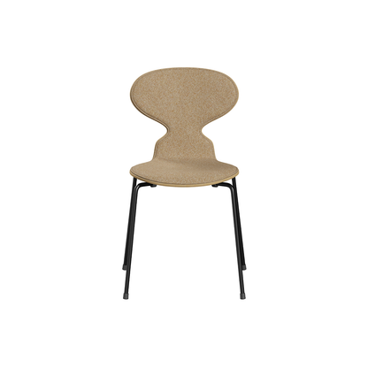 Ant Chair Front Upholstered - 4 Legs by Fritz Hansen - Black Powder-Coated Steel / Oak Veneer Shell / Vanir 413