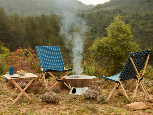 Outdoor Market Folding Chair by HAY - Blue with Beige Stripe