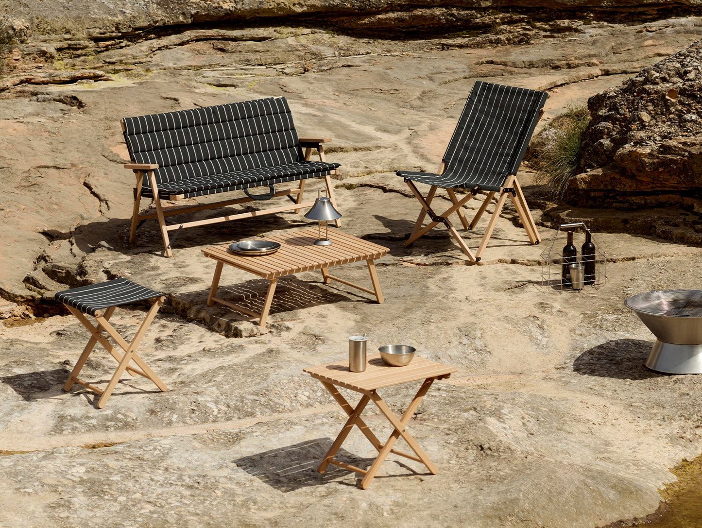 Outdoor Market Folding Stool by HAY - Black with Beige Stripe