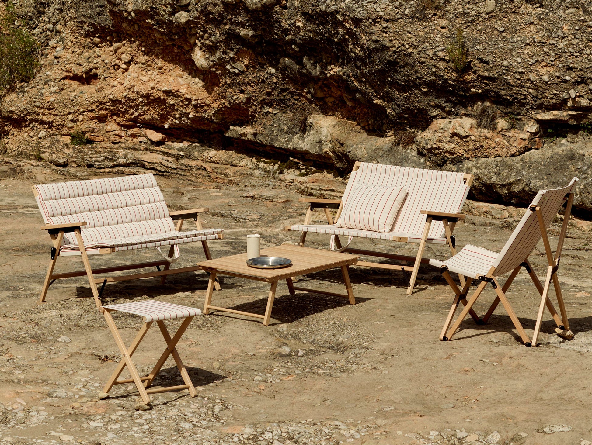 Outdoor Market Folding Stool by HAY - Beige with Red Stripe