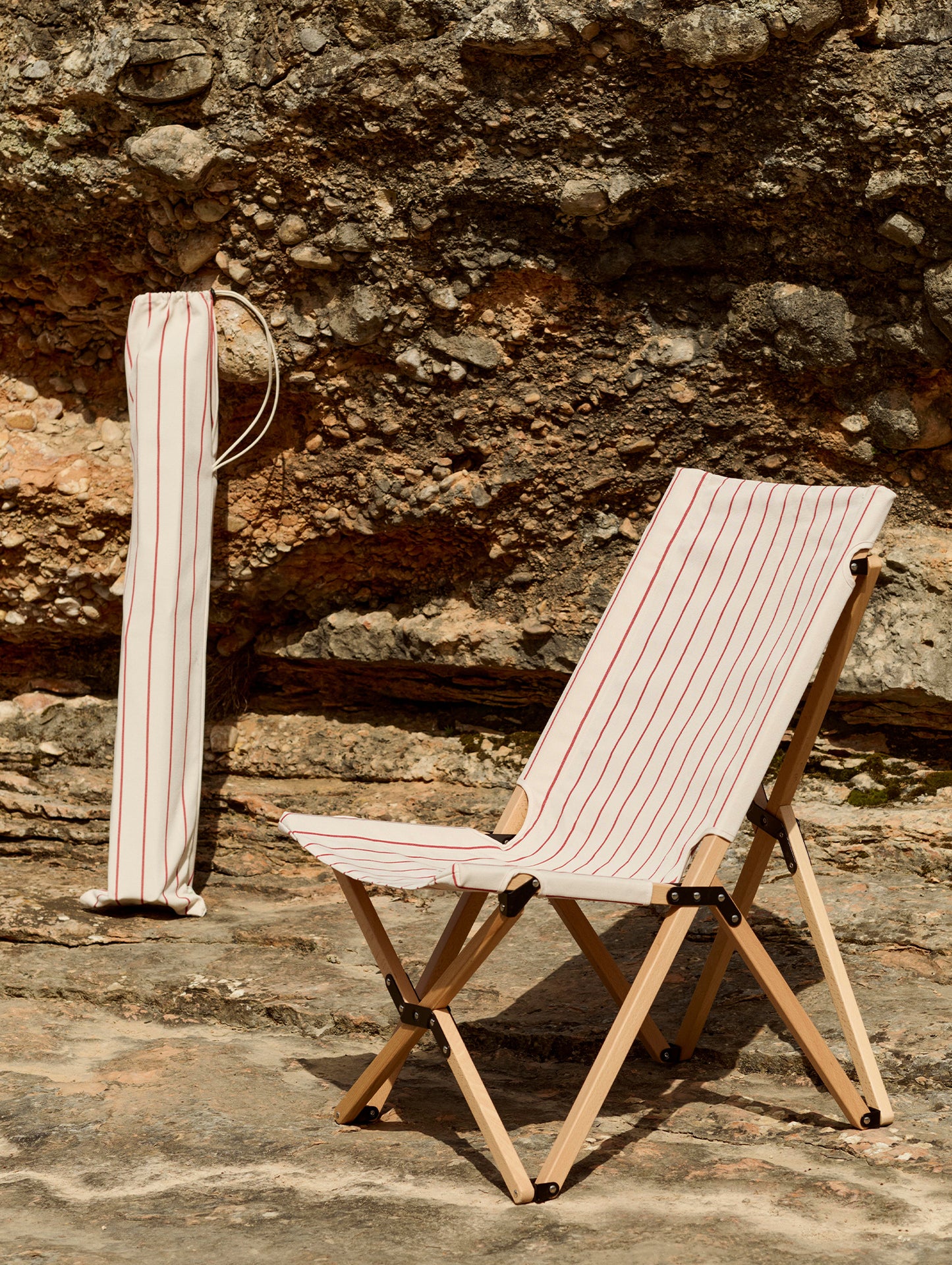 Outdoor Market Folding Chair by HAY - Beige with Red Stripe