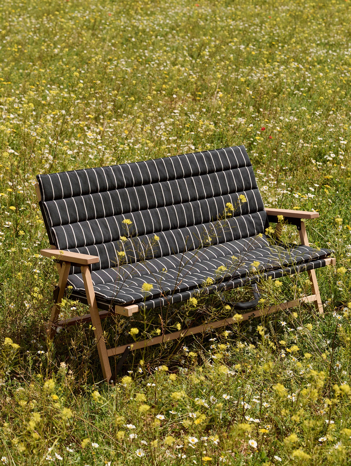 Outdoor Market Folding Sofa Cushion by HAY - Black with Beige Stripe