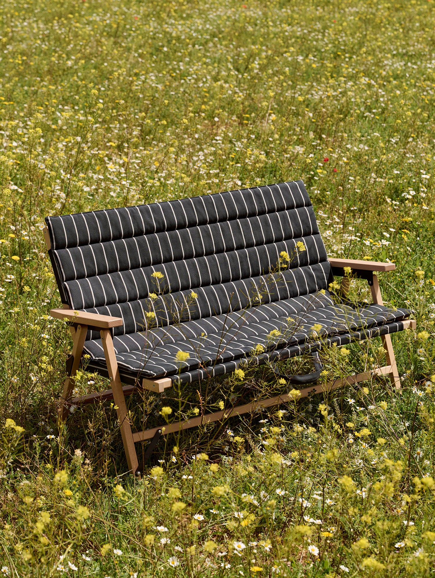 Outdoor Market Folding Sofa Cushion by HAY - Black with Beige Stripe