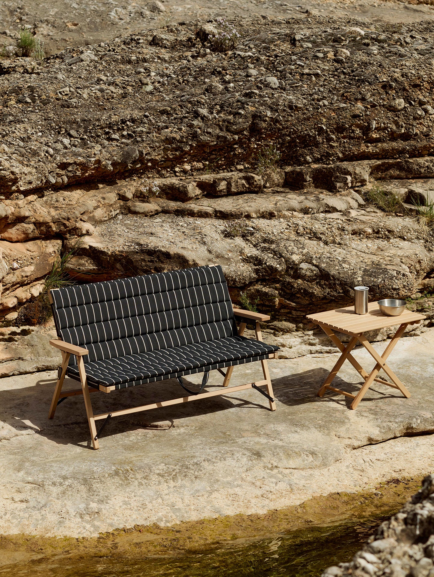 Outdoor Market Folding Sofa Cushion by HAY - Black with Beige Stripe