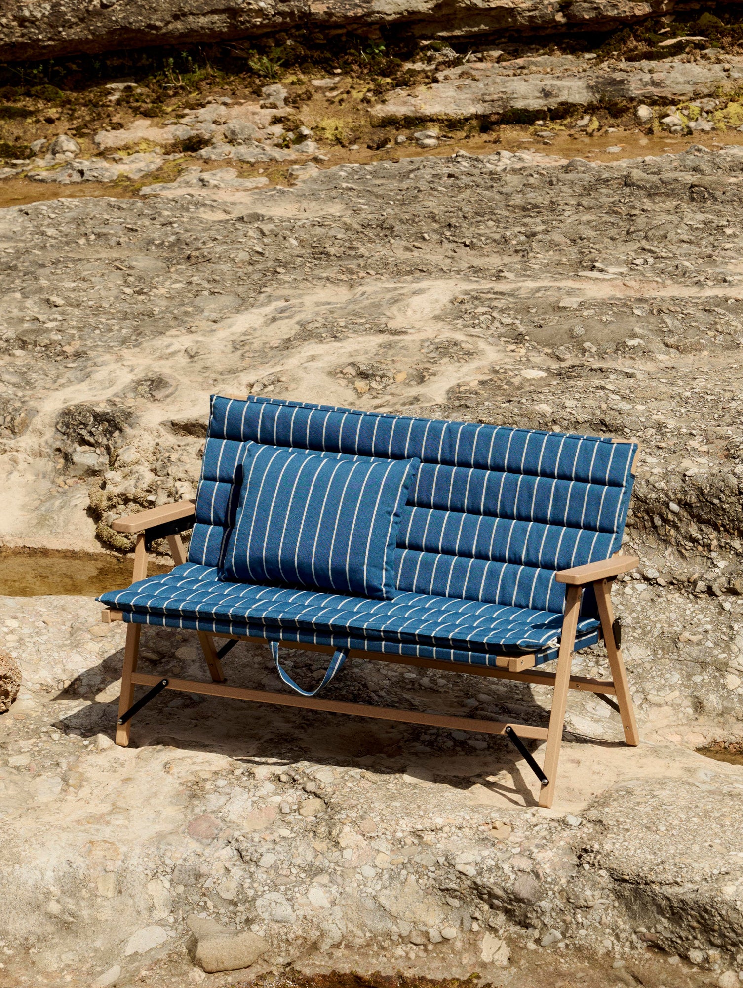 Outdoor Market Folding Sofa Cushion by HAY - Blue with Beige Stripe