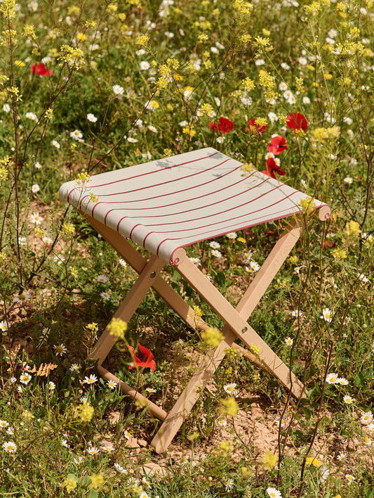 Outdoor Market Folding Stool by HAY - Beige with Red Stripe