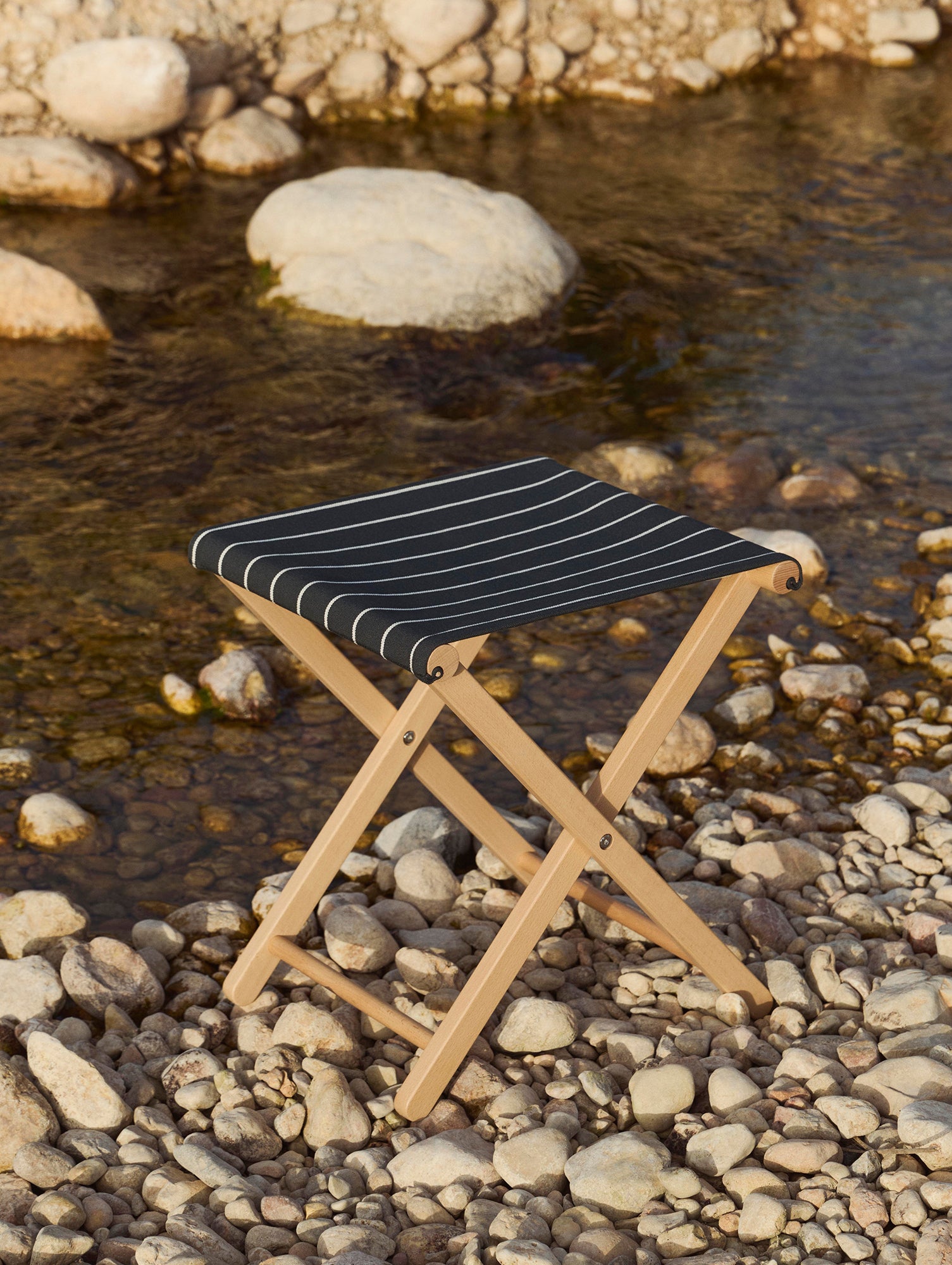 Outdoor Market Folding Stool by HAY - Black with Beige Stripe