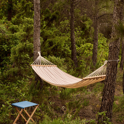 Outdoor Market Folding Stool by HAY - Blue with Beige Stripe