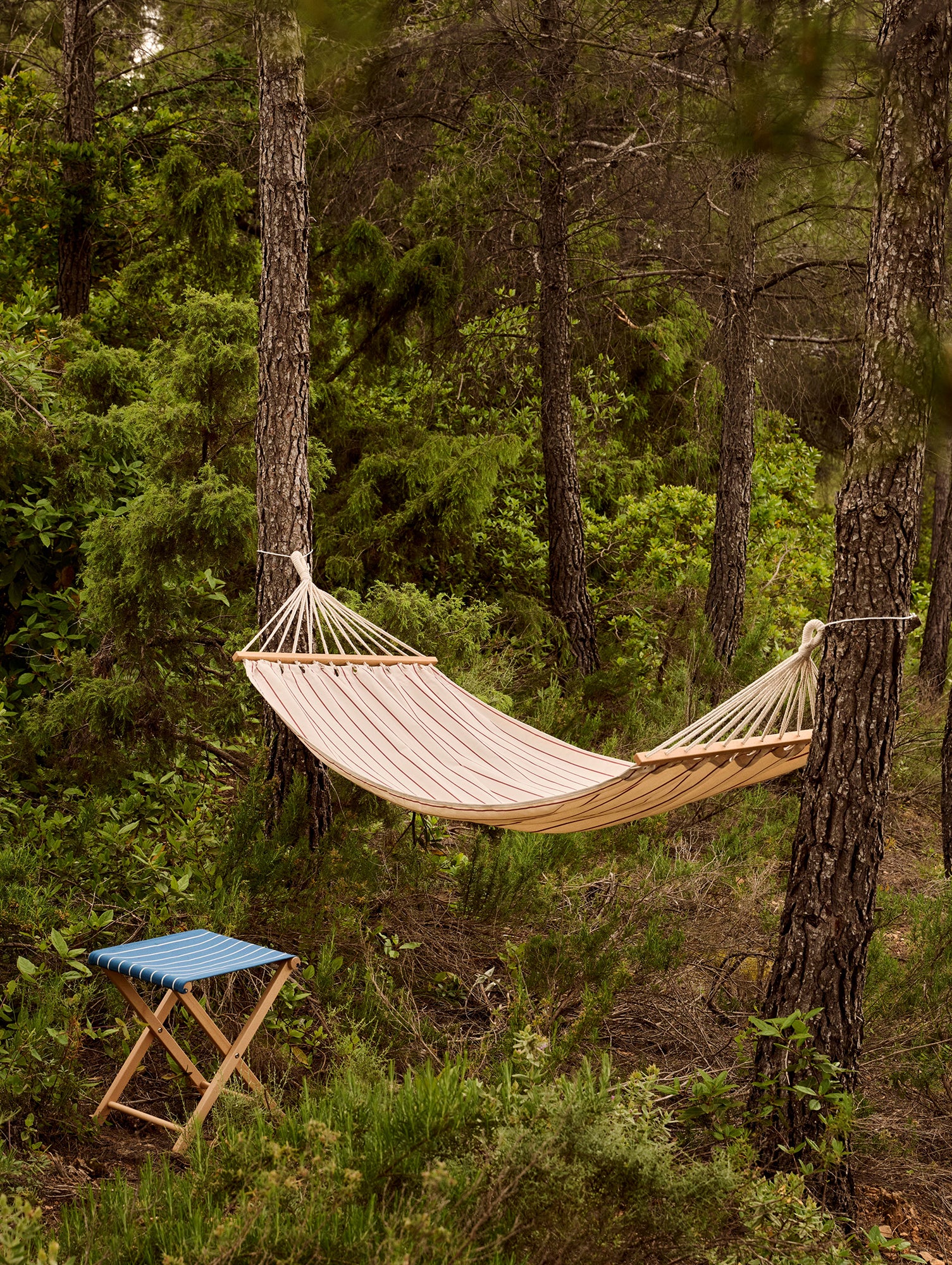 Outdoor Market Folding Stool by HAY - Blue with Beige Stripe