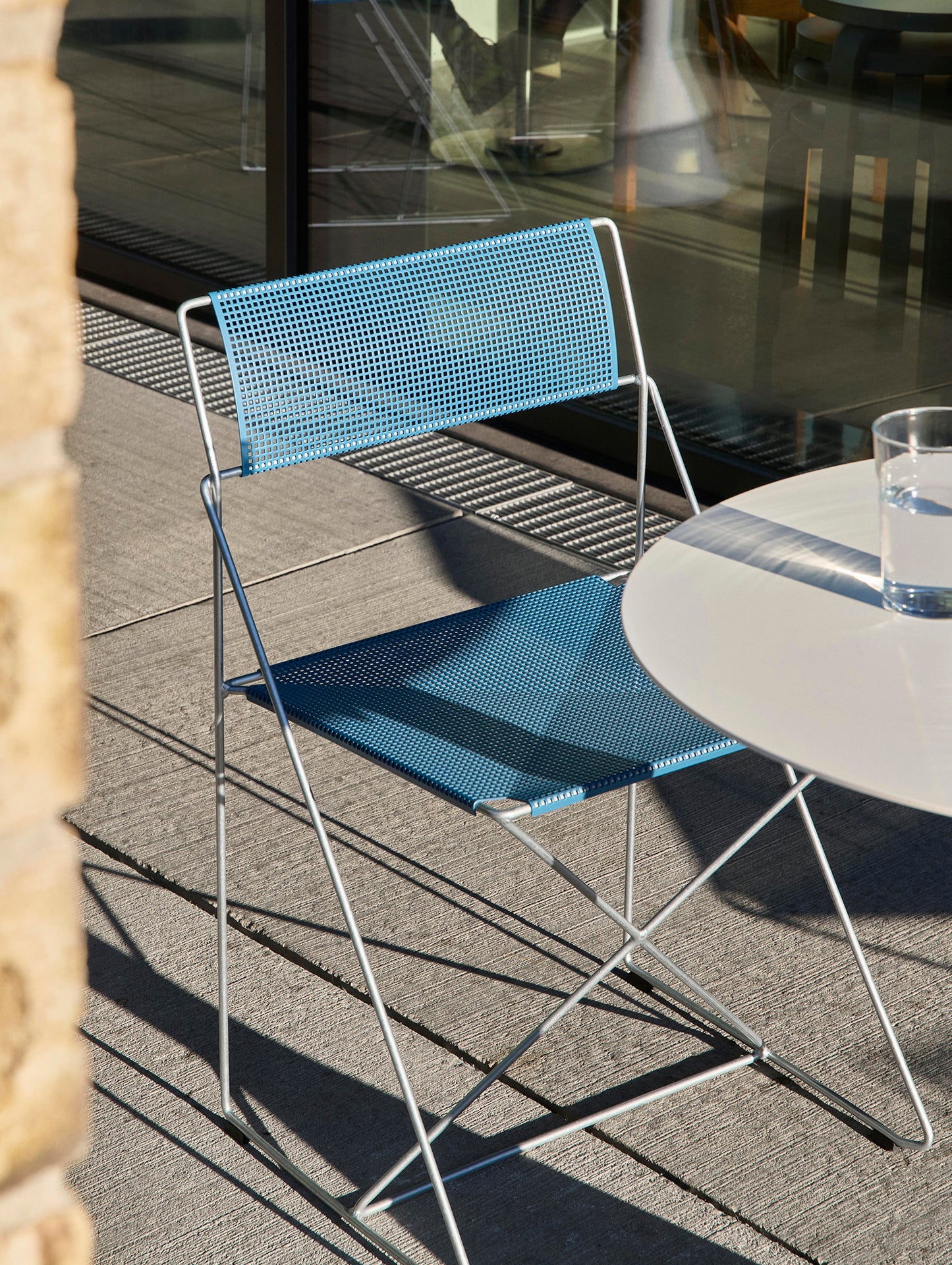 X-Line Chair Outdoor by HAY – Hot Galvanised Steel Frame / Powder Blue Seat and Back