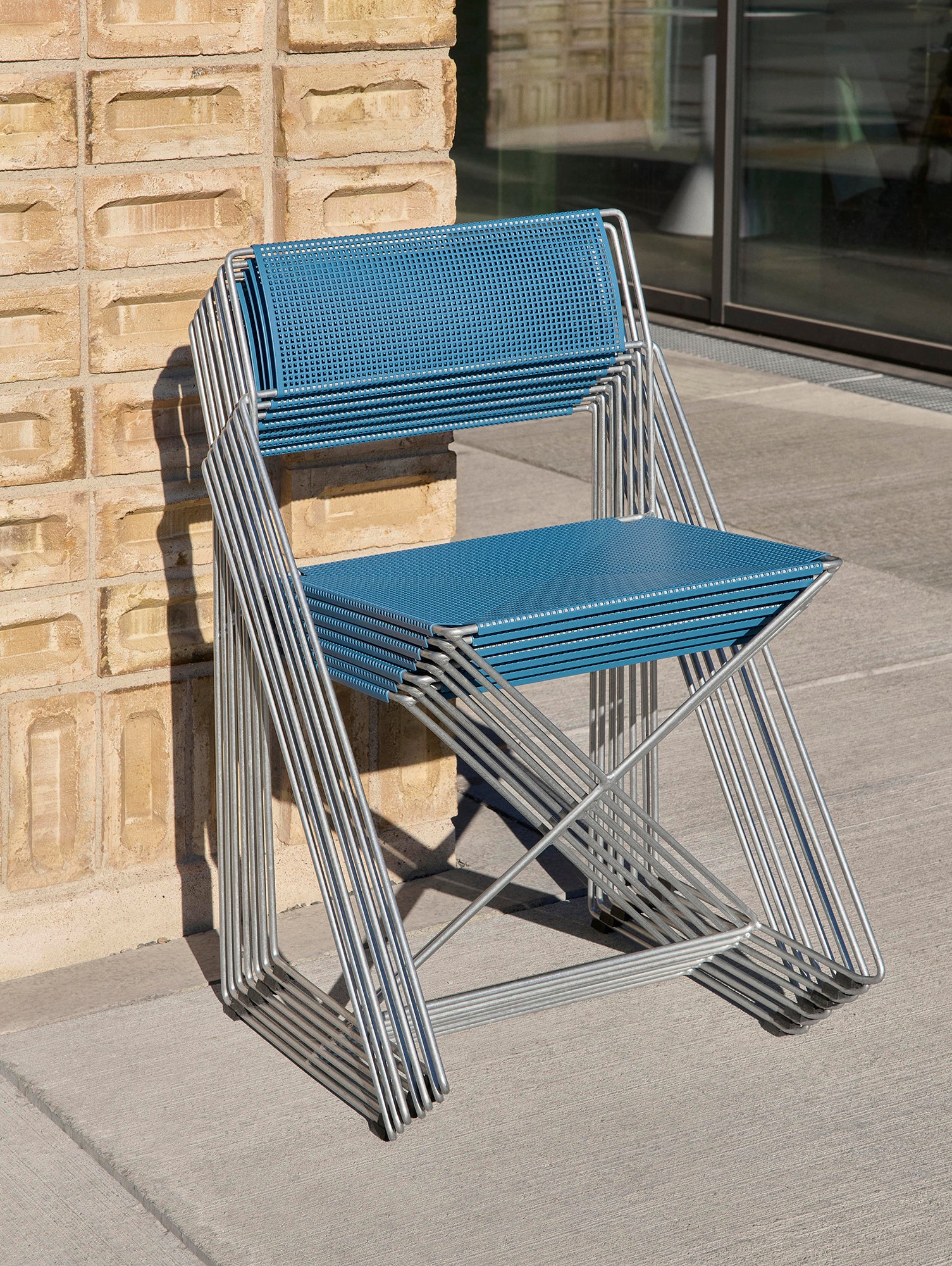 X-Line Chair Outdoor by HAY – Hot Galvanised Steel Frame / Powder Blue Seat and Back