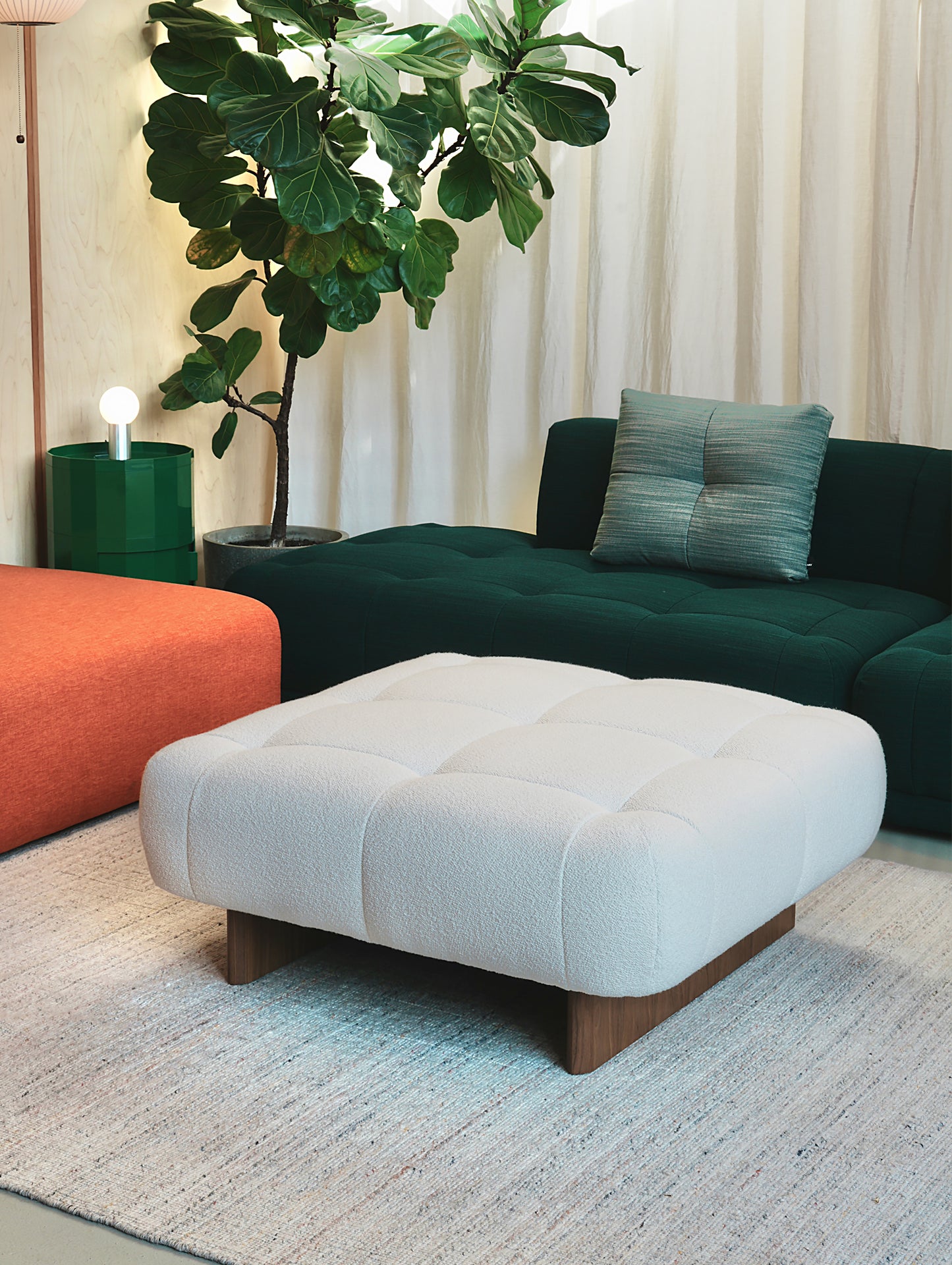 HAY Quilton Lift Ottoman / Turf Cream Upholstery / Walnut Base